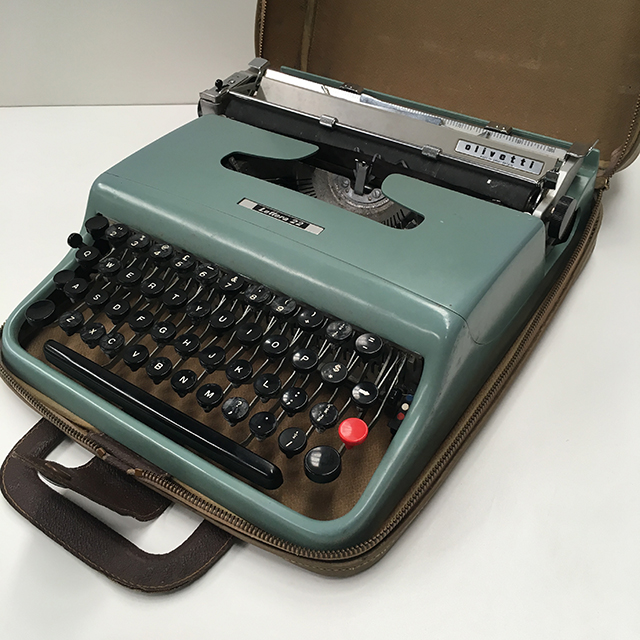 TYPEWRITER, Grey Green Olivetti with Case